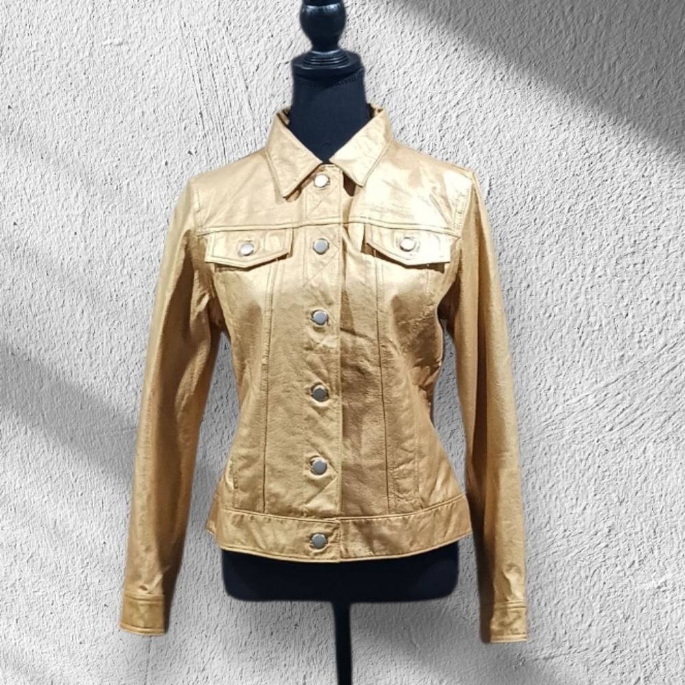 Metrostyle Gold Metallic Leather Jacket